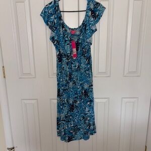 Lilly Pulitzer Blue Midi Sundress with Flutter Cap Sleeves